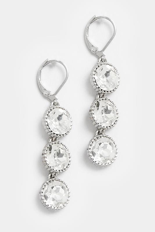 Silver Tone Triple Diamante Drop Earrings | Yours Clothing 2