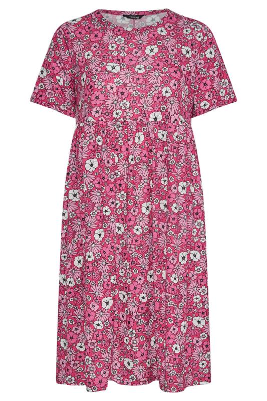 LIMITED COLLECTION Curve Pink Retro Floral Smock Dress 6