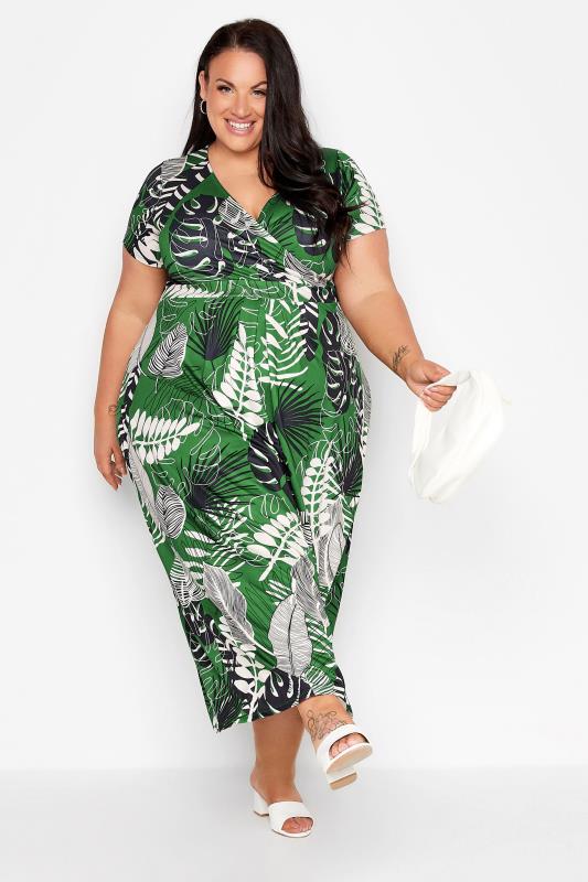 Plus Size Green Tropical Print Wrap Dress | Yours Clothing  2