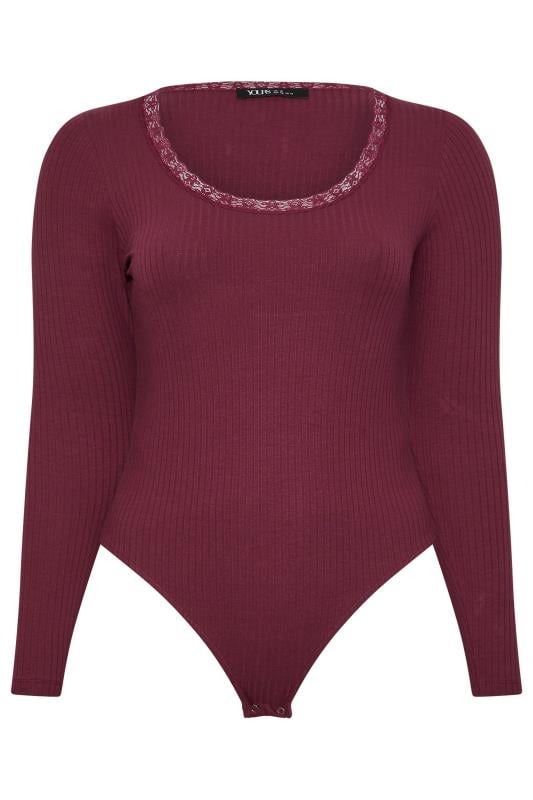 YOURS Plus Size Wine Red Long Sleeve Lace Bodysuit Yours Clothing