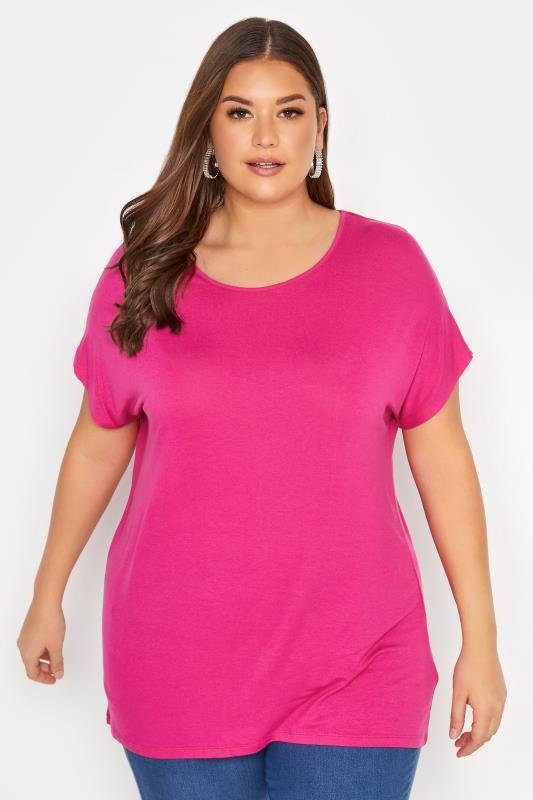 Curve Hot Pink Grown On Sleeve T-Shirt 1
