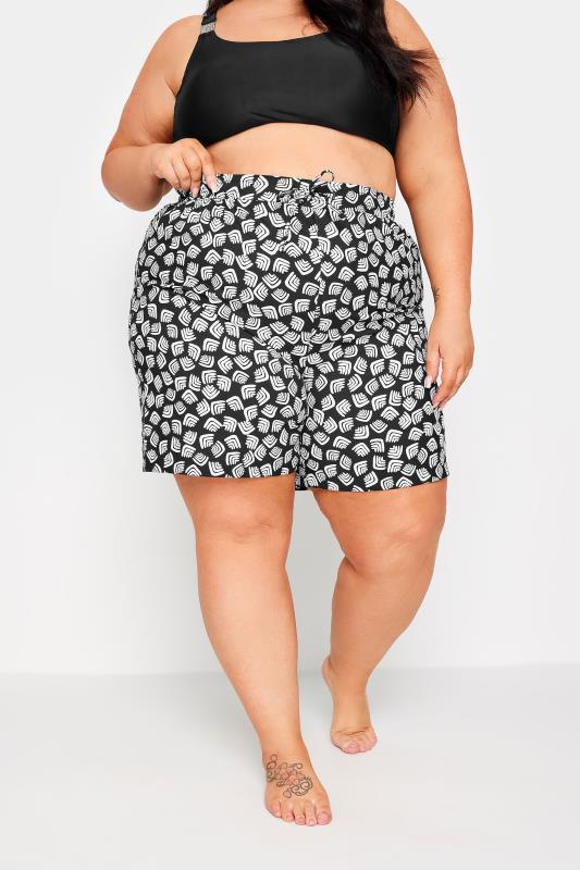 YOURS Plus Size Black Abstract Print Swim Shorts | Yours Clothing 1