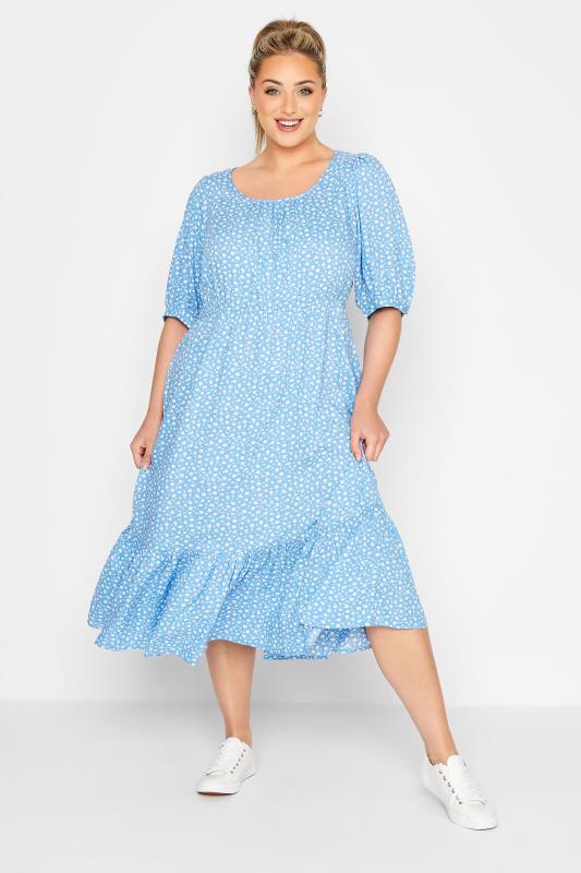 LIMITED COLLECTION Plus Size Blue Ditsy Midaxi Dress | Yours Clothing 2