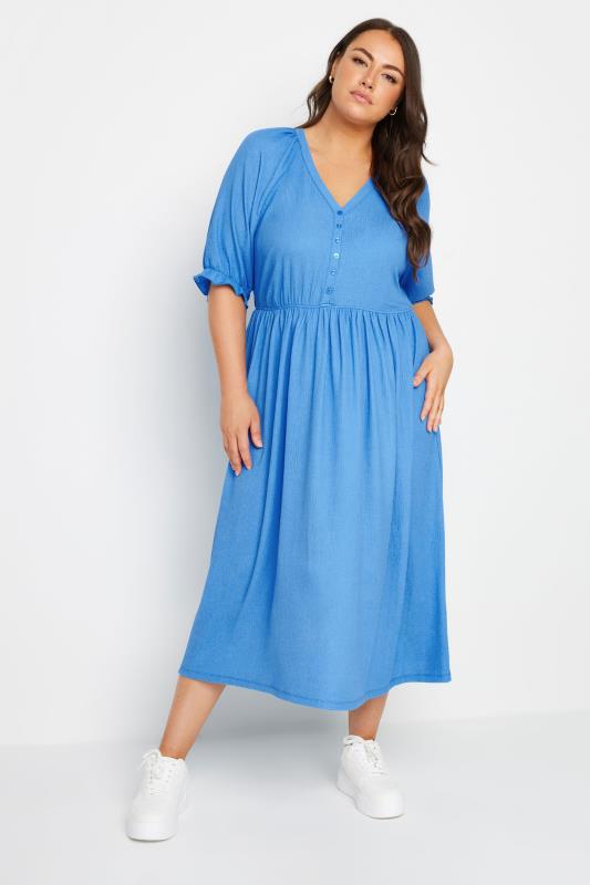 LIMITED COLLECTION Plus Size Blue Textured Midaxi Dress | Yours Clothing  2