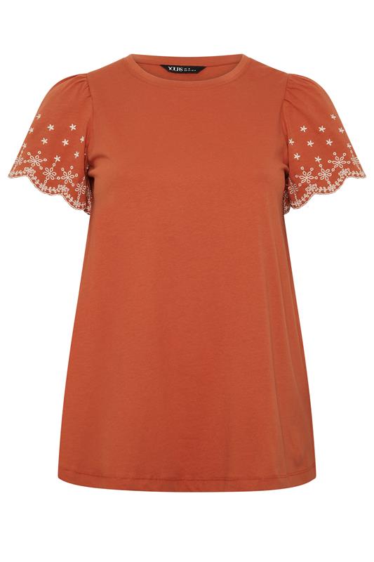 YOURS Plus Size Orange Embroidered Sleeve T-Shirt | Yours Clothing 5