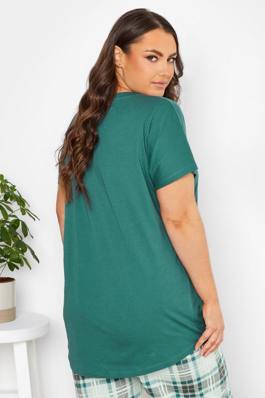 YOURS Plus Size Green Scoop Placket Pyjama Top | Yours Clothing 3