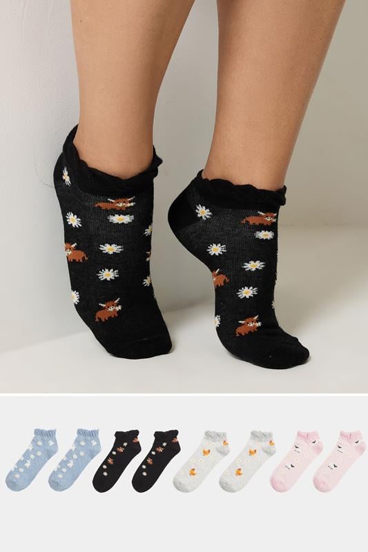 YOURSET 4 PACK Plus Size Pink Farm Animal Print Trainer Liner Socks | Yours Clothing 1