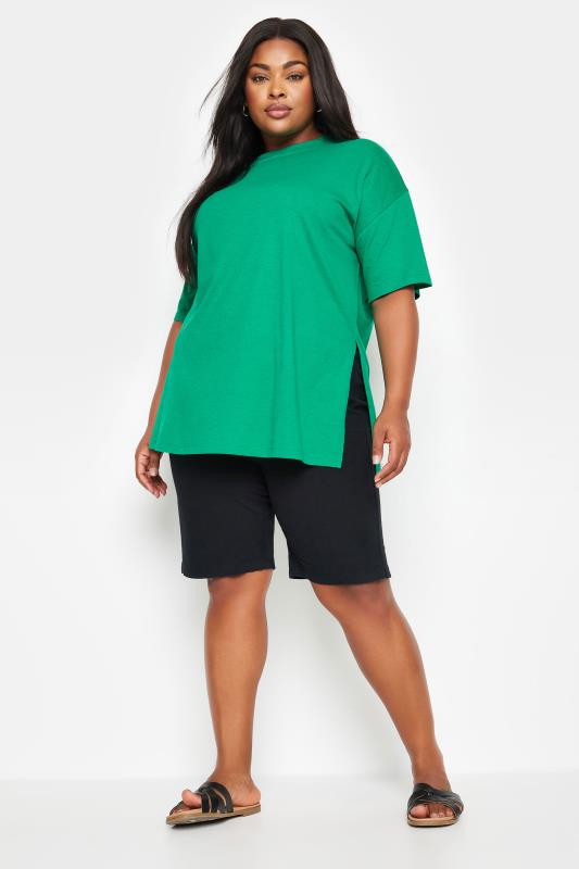 YOURS Plus Size Green Side Split Oversized T-Shirt | Yours Clothing 2