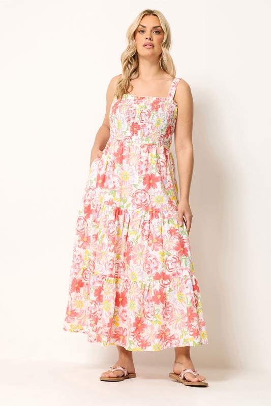  YOURS Vestido de verano escalonado con estampado floral en blanco