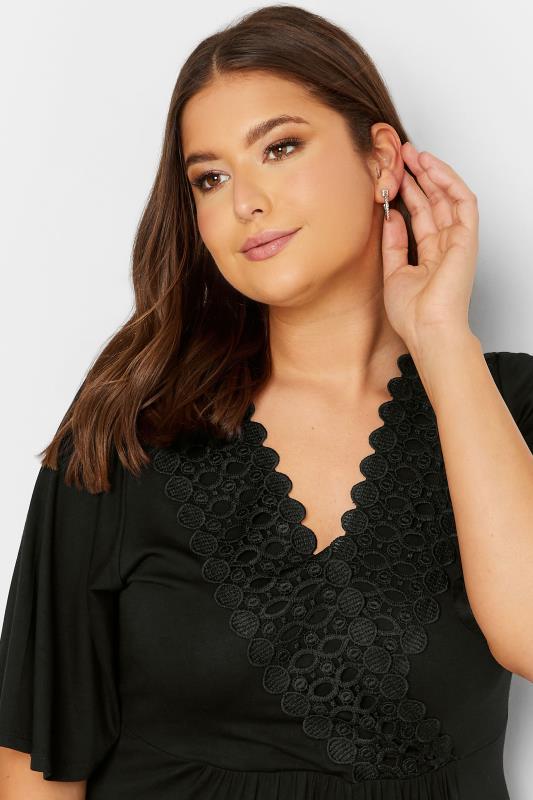 YOURS Plus Size Black Crochet Trim Peplum Tunic Top | Yours Clothing 4