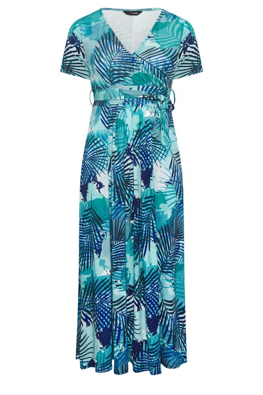 YOURS Plus Size Blue Leaf Print Wrap Maxi Dress | Yours Clothing 6