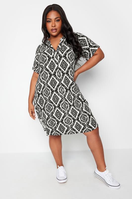 Yours Plus Size Black & White Aztec Print Tunic Dress | Yours Clothing 1