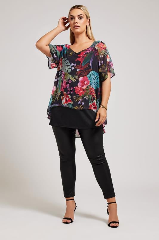 YOURS LONDON Plus Size Black Tropical Print Blouse | Yours Clothing 2