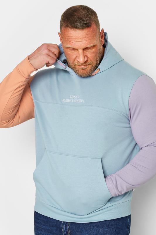  STUDIO A Big & Tall Blue Colour Block Hoodie