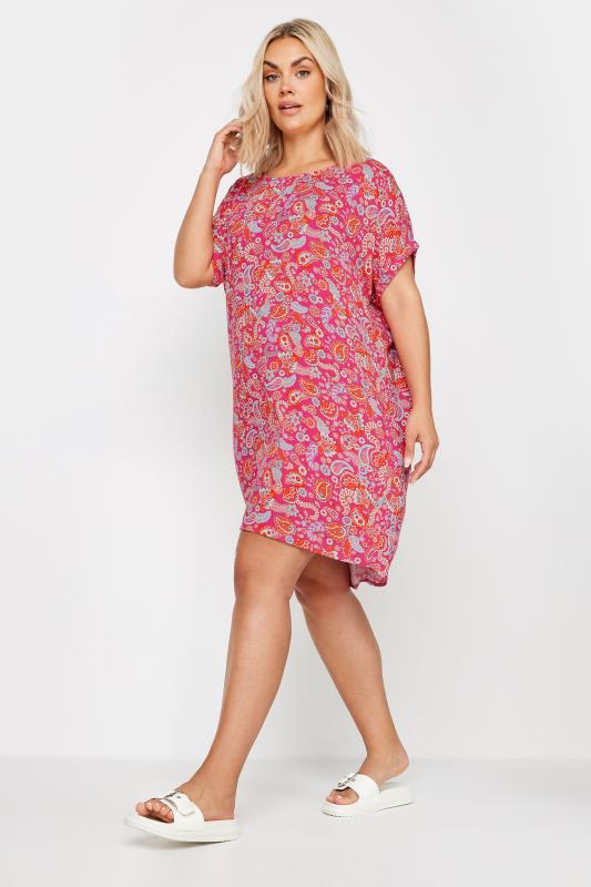 YOURS Plus Size Pink Paisley Print Shift Dress | Yours Clothing 2