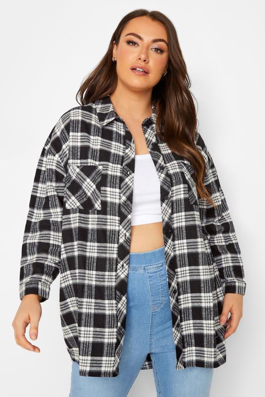  Tallas Grandes YOURS Curve Black Check Brushed Oversized Boyfriend Shirt
