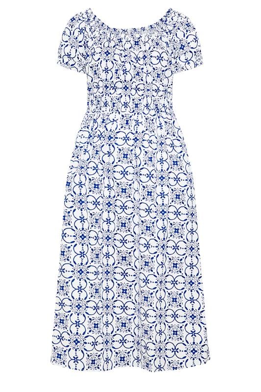 YOURS Plus Size White Floral Poplin Bardot Dress | Yours Clothing 5