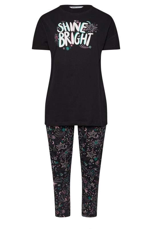 YOURS Plus Size Black 'Shine Bright' Wide Leg Pyjama Set | Yours Clothing 5