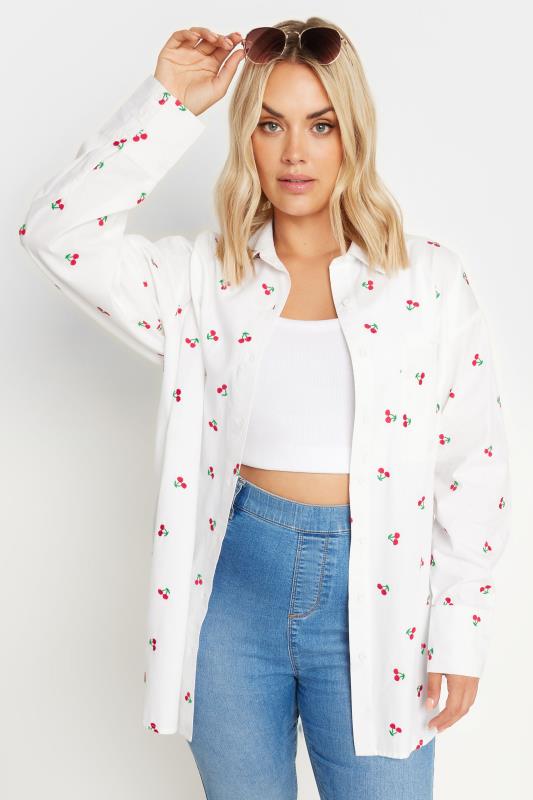 Plus Size  LIMITED COLLECTION Curve White Embroidered Cherry Shirt