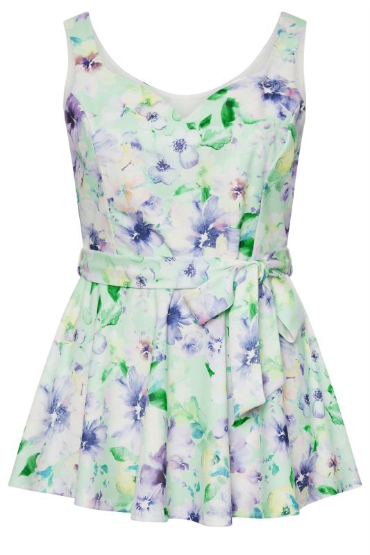YOURS LONDON Plus Size Green Floral Print Sleeveless Peplum Top | Yours Clothing 5