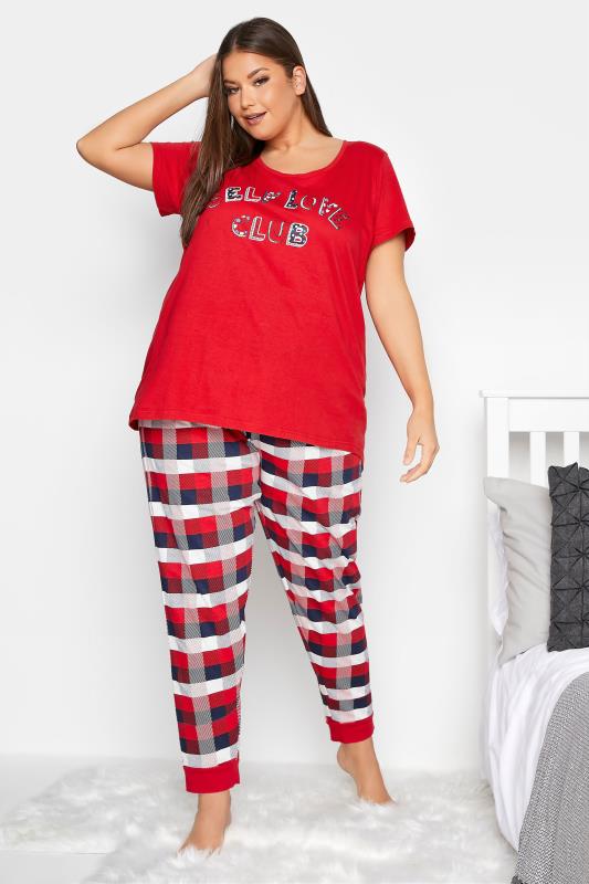 Plus Size Red 'Self Love Club' Slogan Pyjama Top | Yours Clothing 5