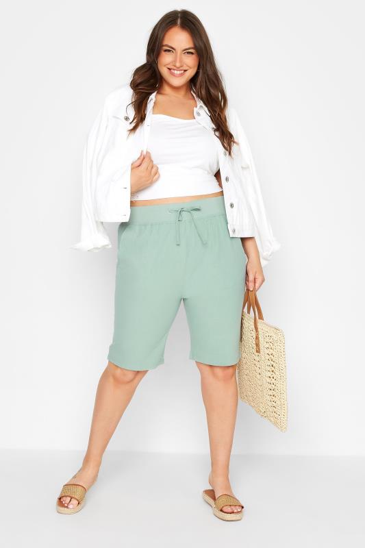 Plus Size Sage Green Cool Cotton Shorts | Yours Clothing  2