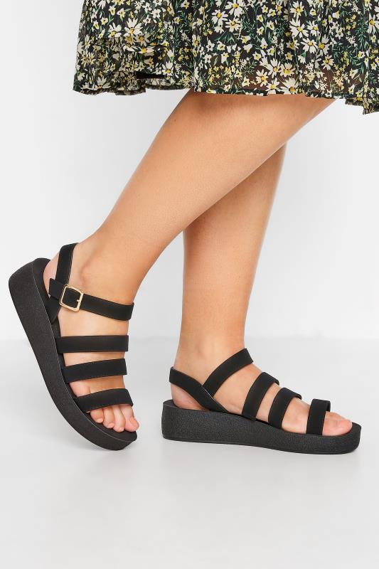  Tallas Grandes LIMITED COLLECTION Black Multi Strap Sporty Platform Sandals In Extra Wide EEE Fit