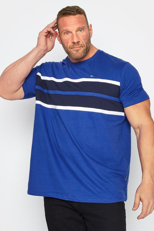 Plus Size  BadRhino Big & Tall Blue Colour Block Stripe T-Shirt