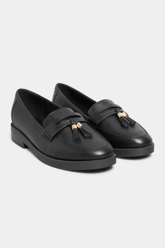 Black Faux Leather Tassel Loafers In Extra Wide EEE Fit 2