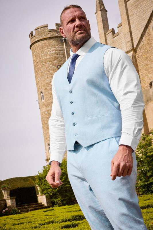 BadRhino Big & Tall Light Blue Linen Suit Waistcoat | BadRhino 1