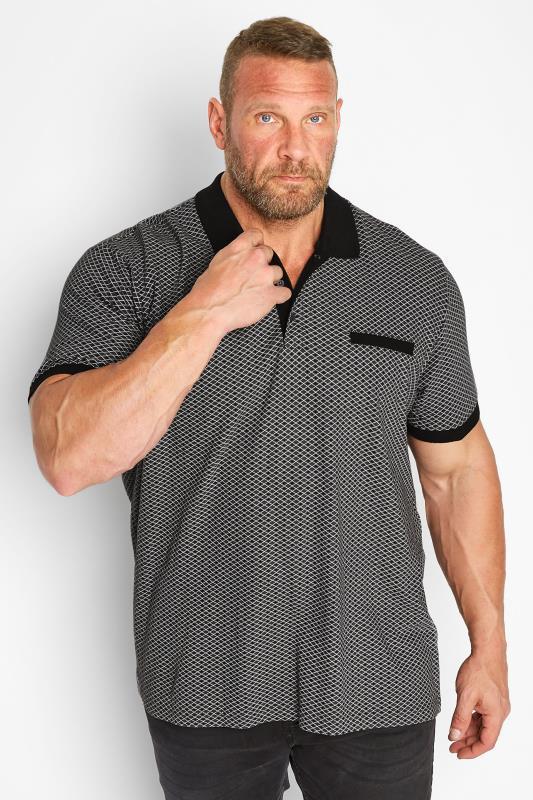  BadRhino Big & Tall Grey Geometric Print Polo Shirt