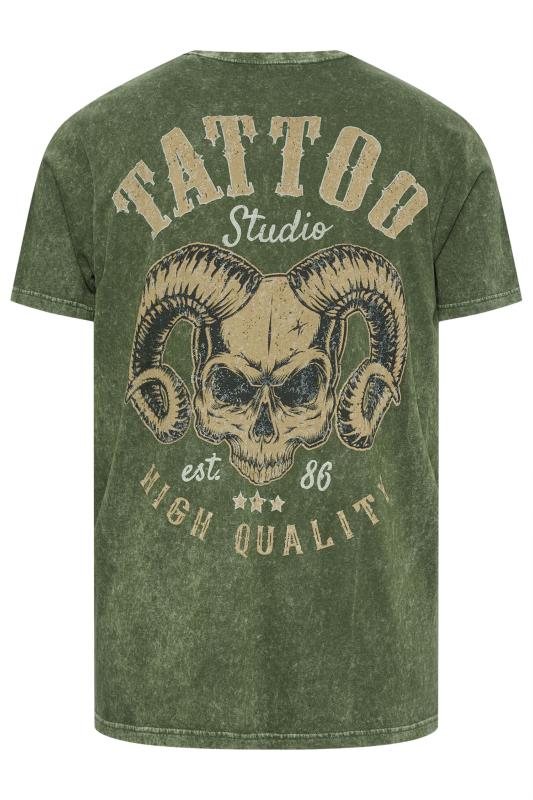 BadRhino Big & Tall Khaki Green Acid Wash 'Tattoo Studio' Print T-Shirt | BadRhino 5