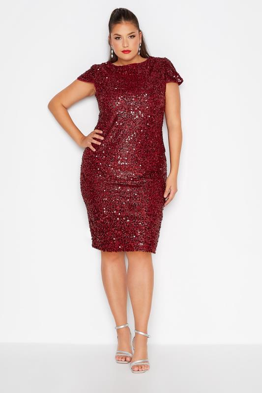YOURS LONDON Plus Size Red Sequin Embellished Shift Dress | Yours Clothing 1