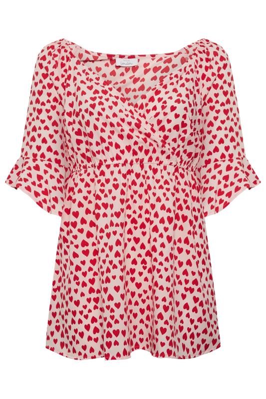 YOURS LONDON Plus Size Pink Heart Ruffle Sleeve Wrap Top | Yours Clothing 6