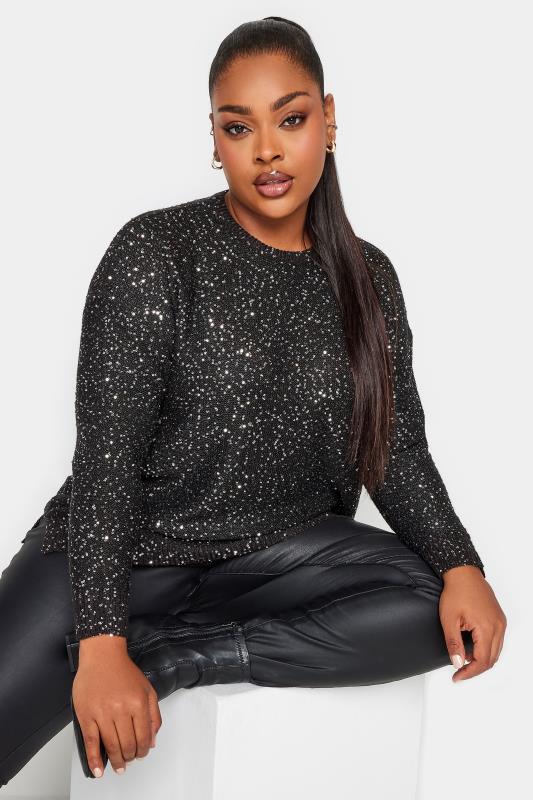 YOURS Plus Size Black Sequin Embellished Jumper | Yours Clothing 4