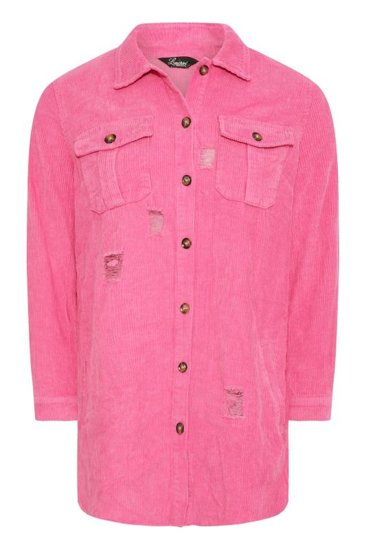 LIMITED COLLECTION Curve Hot Pink Ripped Cord Shacket 2