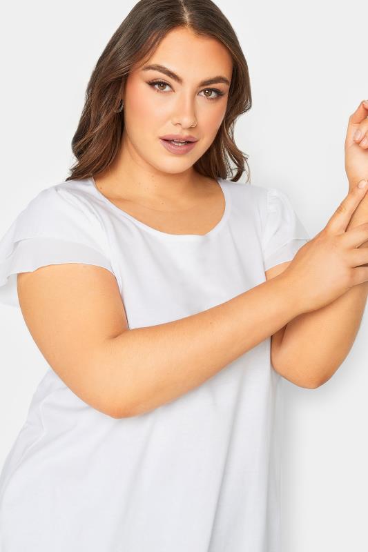 YOURS Plus Size White Frill Sleeve T-Shirt | Yours Clothing 4