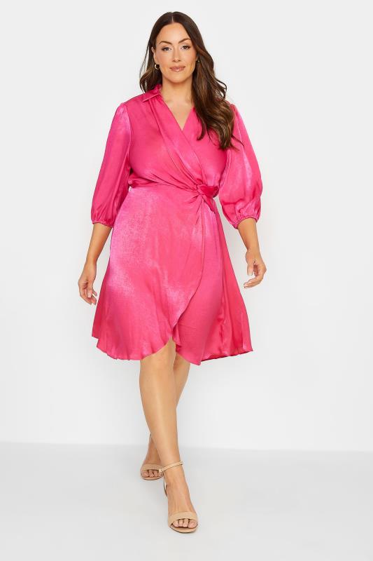  M&Co Pink Satin Wrap Dress
