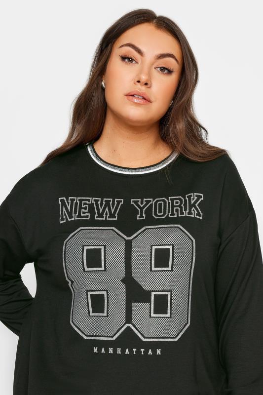 YOURS Plus Size Black 'New York' Glitter Slogan Sweatshirt | Yours Clothing 4