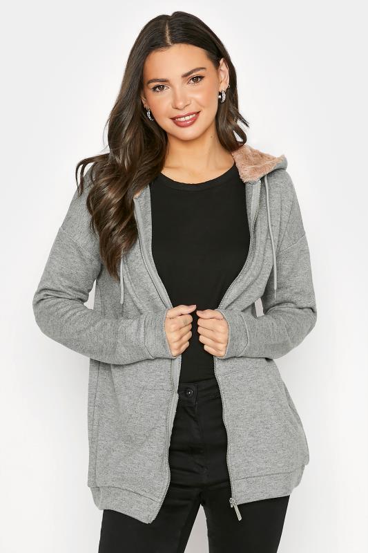 Tall  LTS Tall Grey Faux Fur Soft Touch Hoodie