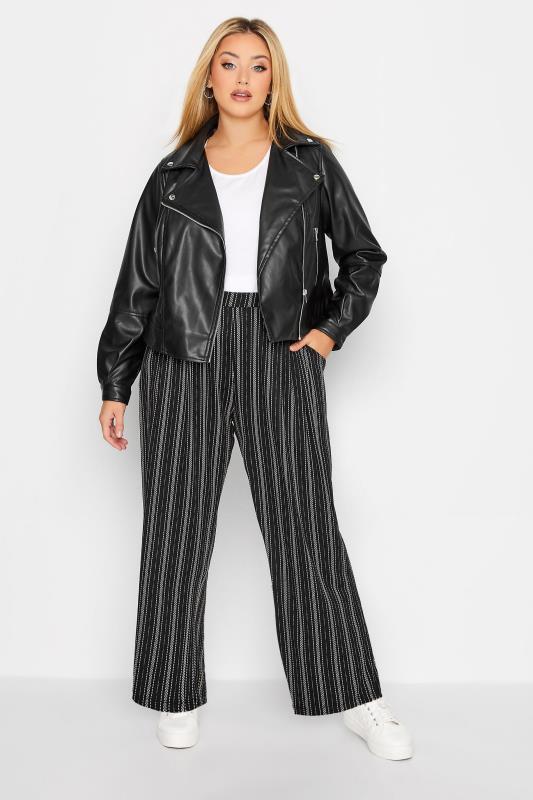 Plus Size Black Stripe Print Wide Leg Stretch Trousers | Yours Clothing 3