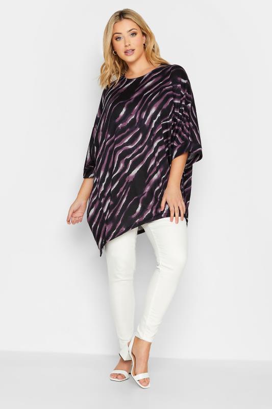 Plus Size Black & Purple Zebra Print Hanky Hem Top | Yours Clothing 2