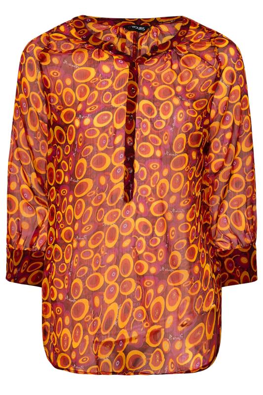 Plus Size Orange Retro Swirl Print Balloon Sleeve Shirt | Yours Clothing 6