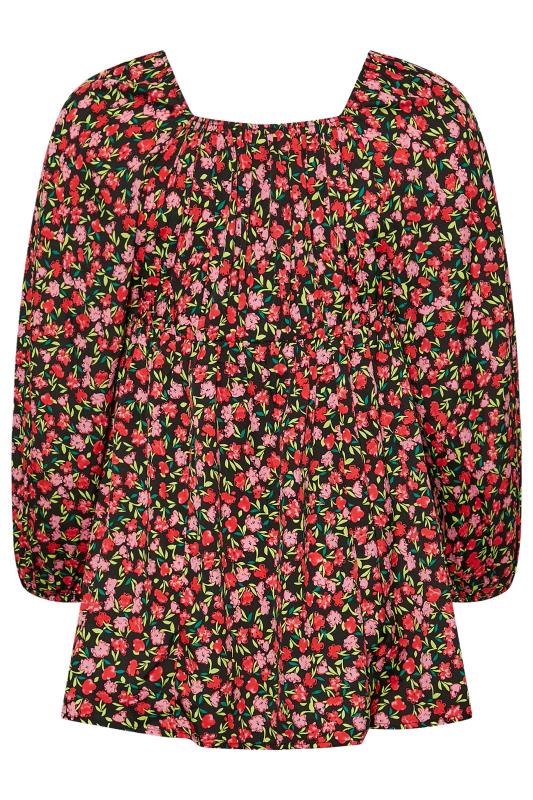 LIMITED COLLECTION Plus Size Black & Pink Floral Gypsy Blouse | Yours Clothing 7