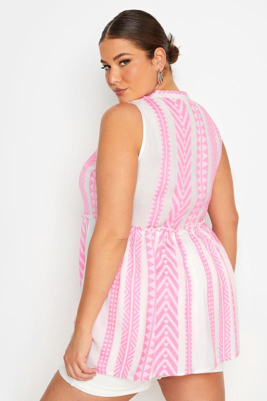 YOURS Plus Size White & Pink Aztec Print Peplum Top | Yours Clothing 3