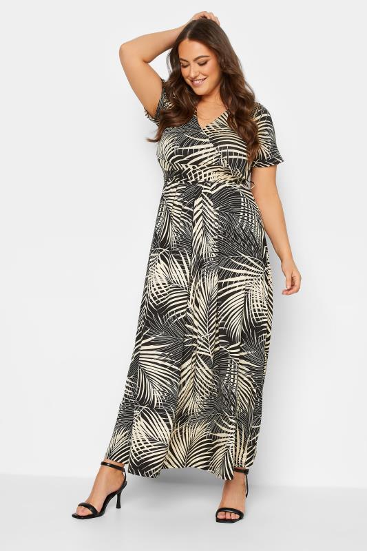 YOURS Plus Size Curve Black Leaf Print Wrap Dress | Yours Clothing  1