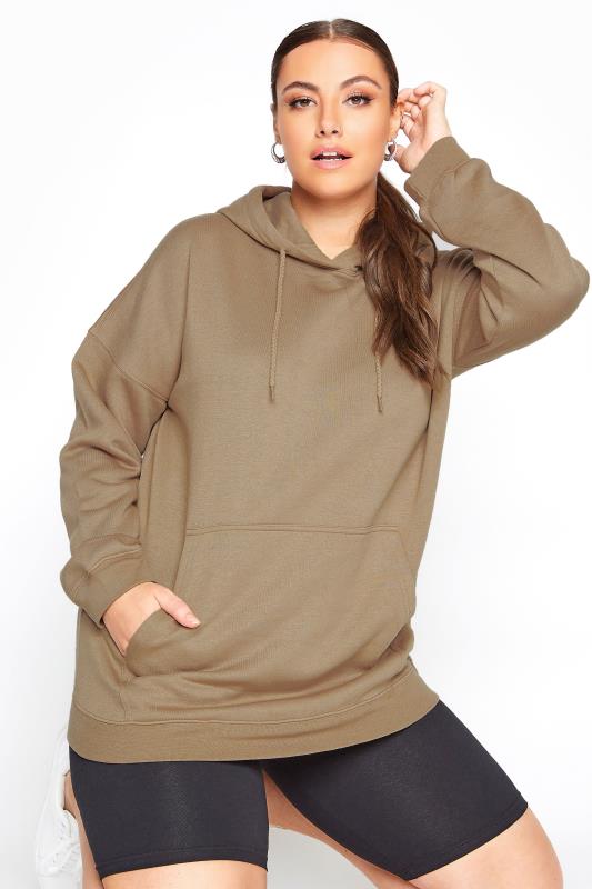 Plus Size  LIMITED COLLECTION Brown Cotton Jersey Hoodie