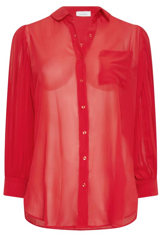 YOURS LONDON Plus Size Red Pleat Sleeve Shirt | Yours Clothing 6