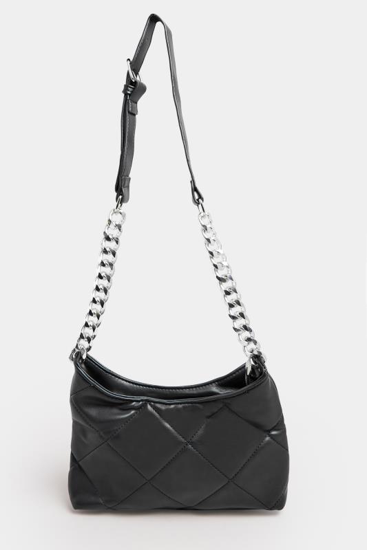 Black Quilted Chain Strap Shoulder Bag | Yours Clothing 4