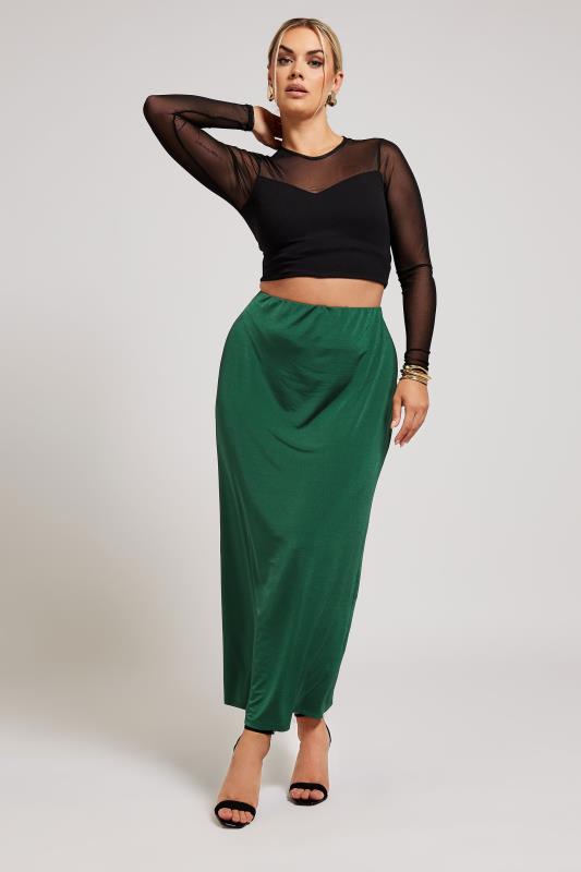 YOURS LONDON Plus Size Forest Green Slinky Maxi Skirt | Yours Clothing 2
